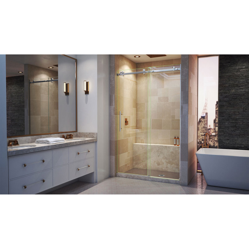 DreamLine Enigma Air 44 - 48 in. W x 76 in. H Frameless Sliding Shower Door, Brushed Stainless Steel