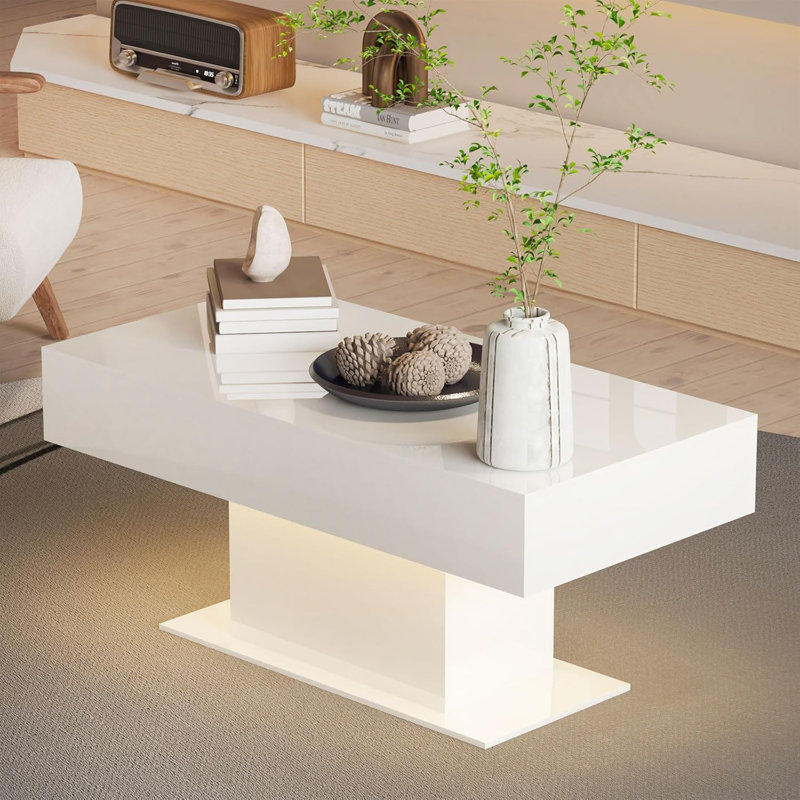 Horacio High Gloss Coffee Table With 16 Colors LED Lights,19.7'' H X 43.3'' W X 21.7'' D, White