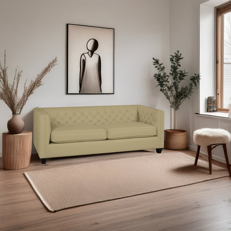 Bourne 84" Genuine Leather Tuxedo Arm Sofa, Tan Leather Match