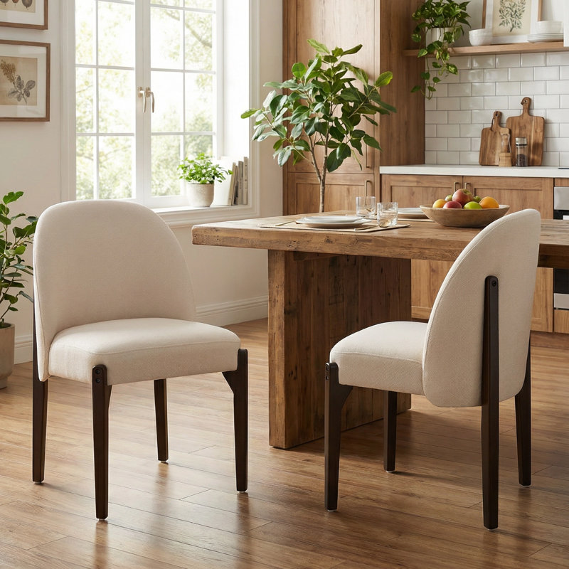 Ensemble de 2 chaises de salle à manger en bois, chaise de salle à manger rembourrée en tissu moderne, chaise de salle à manger de style maison de campagne, beige