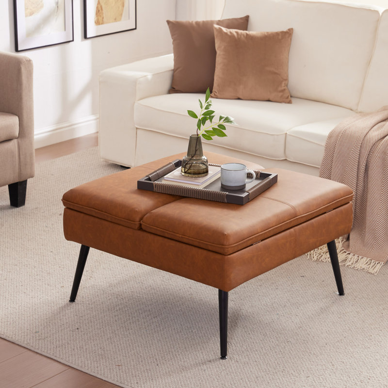 30" Oversized Upholstered Storage Ottoman Cognac Brown, Cognac Brown