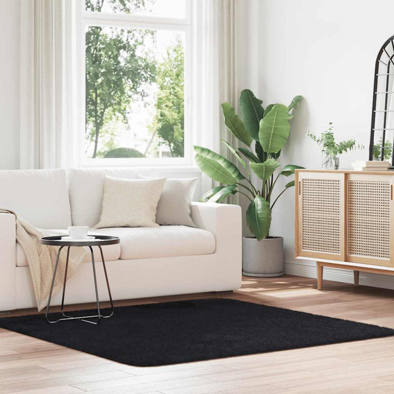 Shaggy Rug High Pile NAVARRA Black Polyester, Square 160cm