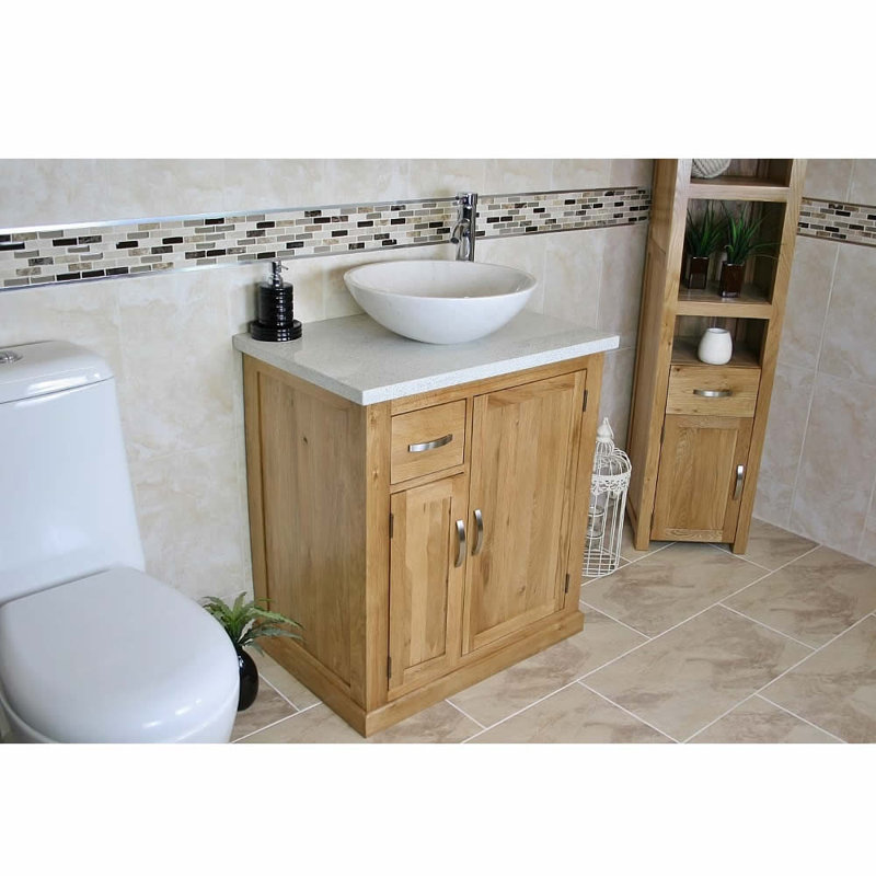 Delay 750 mm Freestanding Single Vanity with Vessel Stone Basin, White
