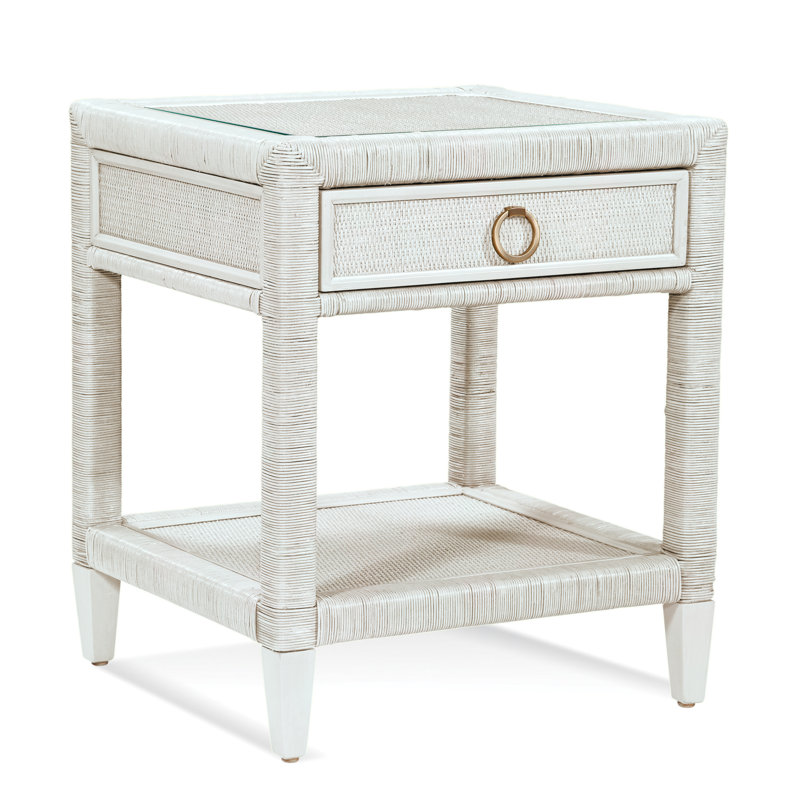 Sabal Bay 1 - Drawer Wicker Nightstand, Sea Glass, Satin Brass