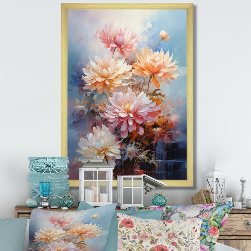 Impression romantique Yohance pêche rose, H 20 po x l 12 po x P 1 po, Encadrement doré