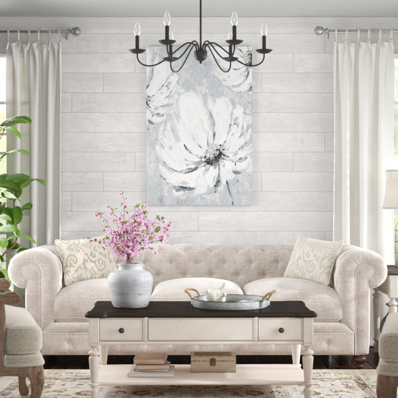 Grande fleurs blanches sur ardoise gris-impression sur toile, H 48 po x l 32 po