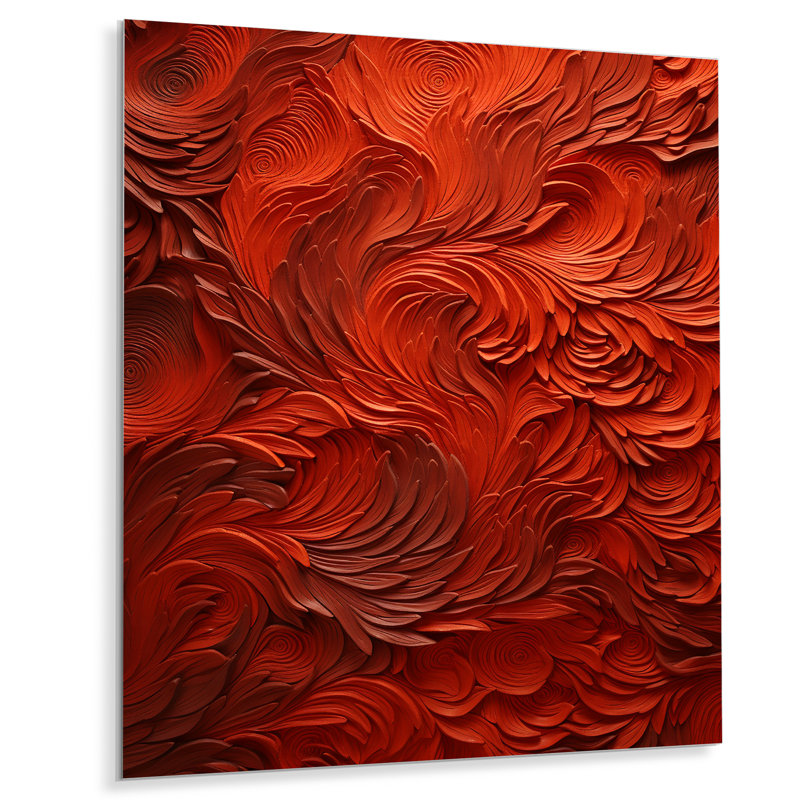 Volcanic Red Fusion Vector 2 - tachisme, art mural en métal, H 20 po x l 12 po x P 1 po
