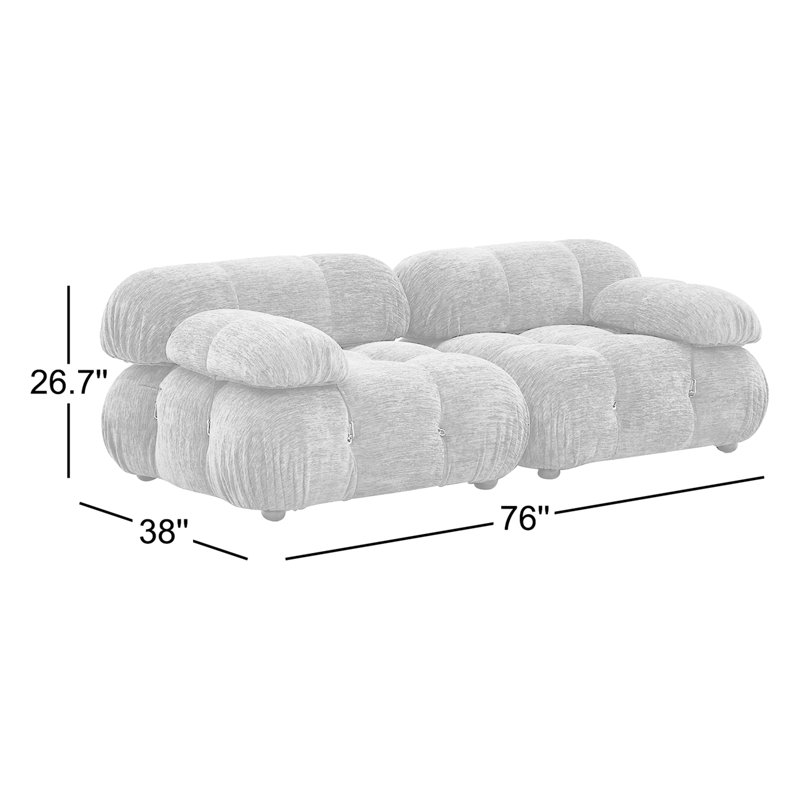 Leeven Upholstered 76'' Loveseat, 26.7" H x 114" W x 38" D, Beige Velvet