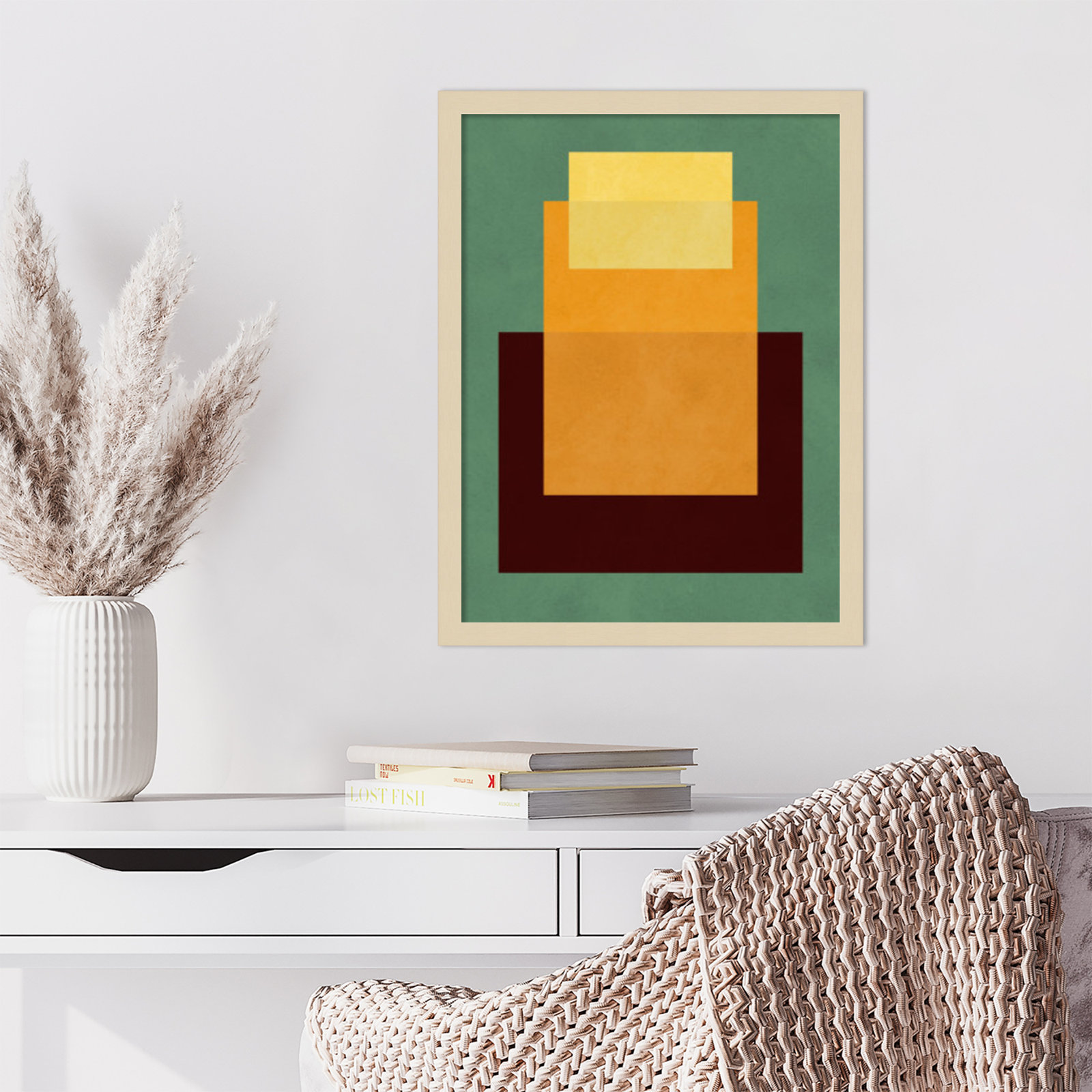 Overlapping Geometry 10 Print, Green/Orange, Brown, 21" H x 16" W