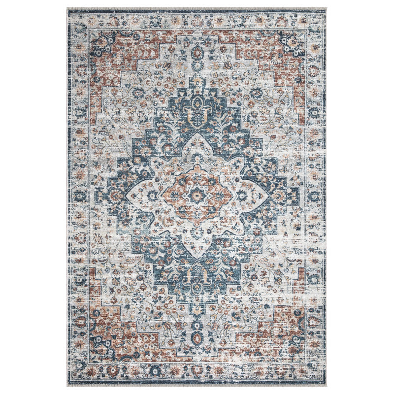 Washable Non-Slip Traditional Oriental Rug for Entryway, Hallway, Bathroom, and Kitchen - Dunlow, Rectangle 5' x 7'