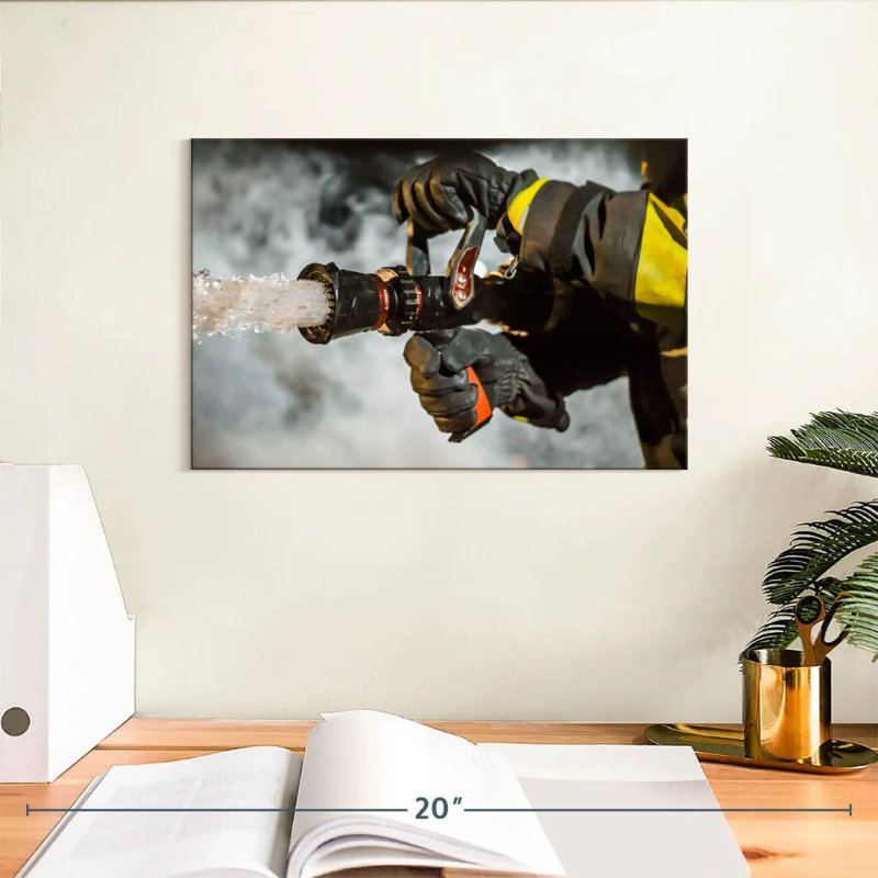 Fireman Holding A Hose, 8" H x 12" W