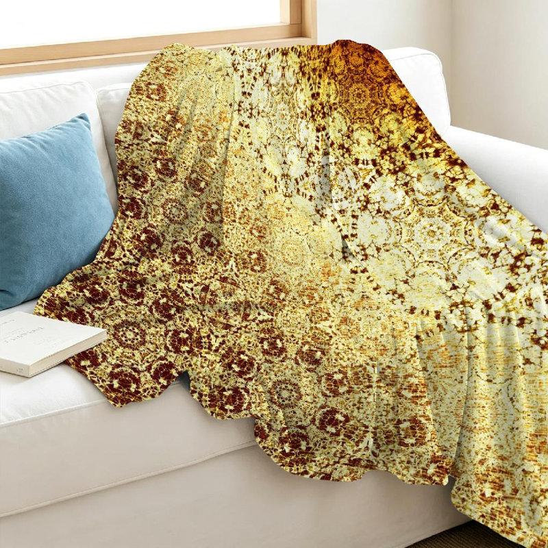 Jeté en flanelle dorée molletonnée en flanelle dorée, imprimé oriental simple, Throw 40" x 50"