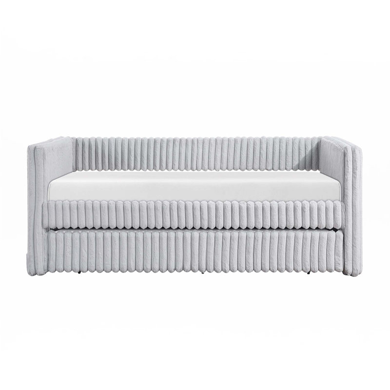 1Pc Daybed With Trundle Corduroy Fabric, Gray