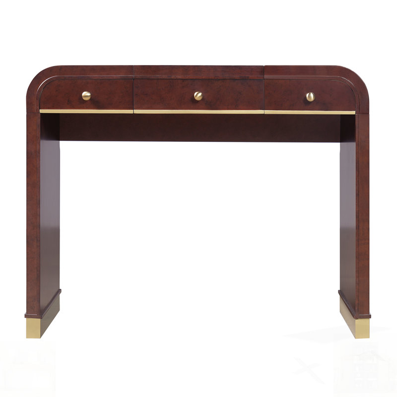 Meuble-lavabo classique en bois avec miroir rabattable, coiffeuse 3 en 1 avec 2 tiroirs et espace de rangement pour la chambre à coucher, espresso