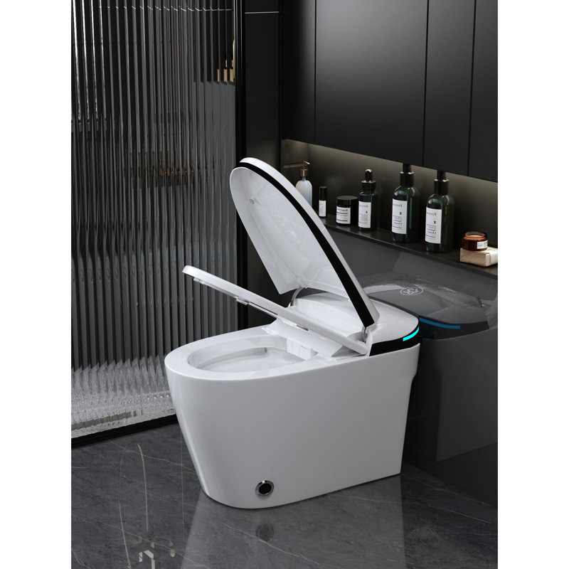 Bidet Seat Smart Toilet - Auto Open/Close Lid, Foot Sensor, Warm Air Drying, Women Washing Luxury Open/Close, Powerful Flushing, Deodorization, White Porcelain, Remote Control, Temperature