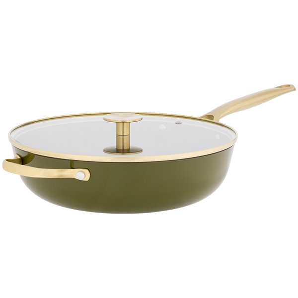 Stellar Cast Light 3L Cast Iron Saute Pan, Green/Brushed Gold
