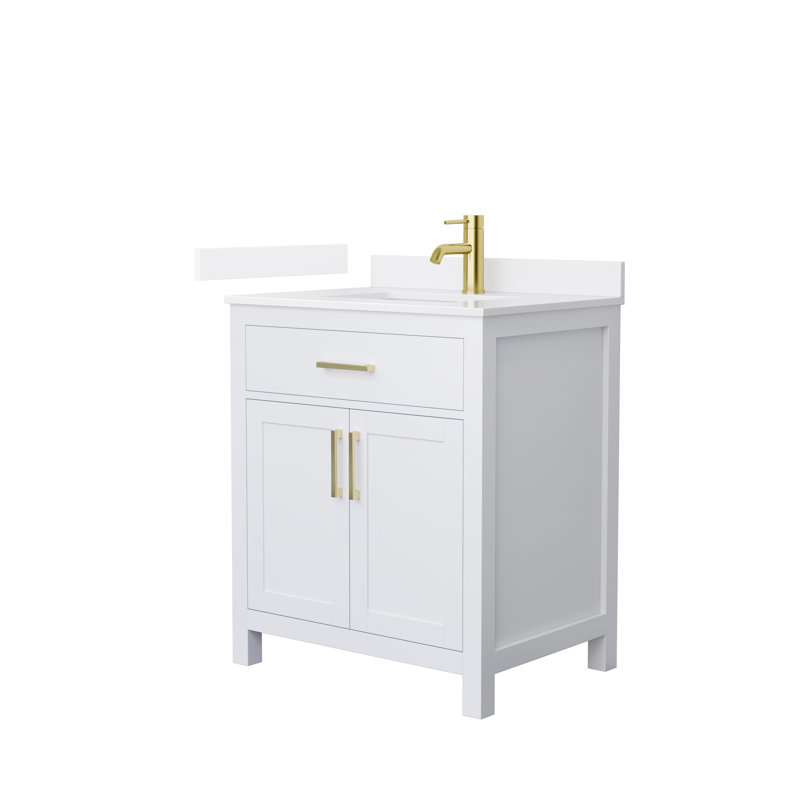 Beckett 30" Freestanding Single Bathroom Vanity with Quartz Top, White Quartz, White, Brushed Gold