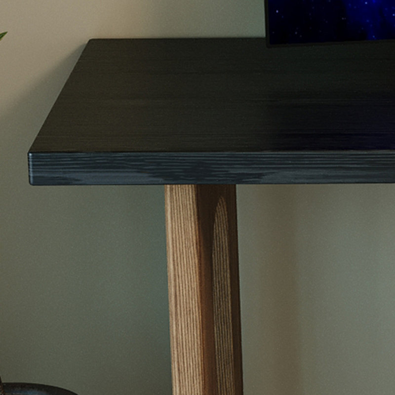 Black + Light walnut Rectangular Solid Wood  desk, 29.53" H x 86.61" W x 23.62" D