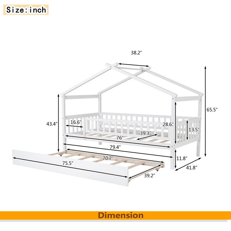 Lit en bois avec couchette, Lit simple, Blanc
