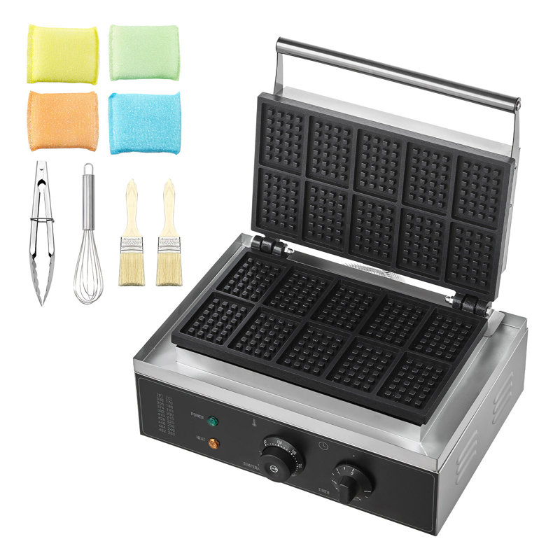 Stainless Steel Belgian 10-Waffle Non-Stick Commercial Waffle Maker