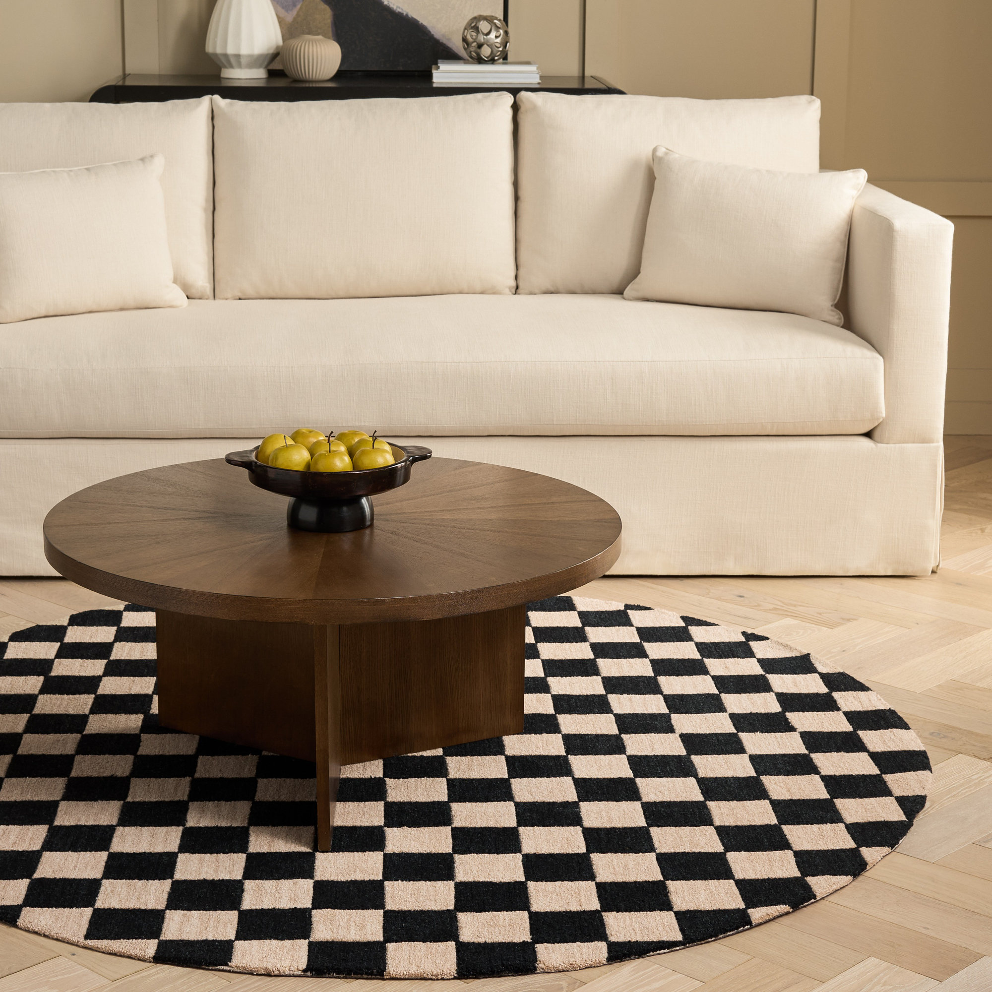 Freesia Area Rug In Black/Beige, Round 6'
