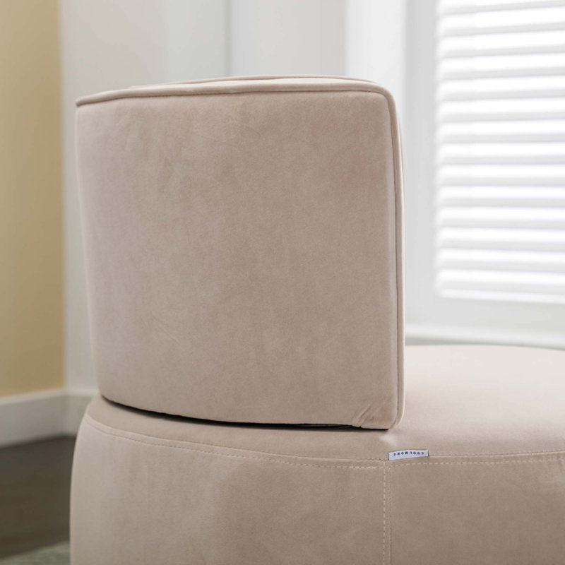 Alphonsine Upholstered Swivel Barrel Chair, Beige Velvet