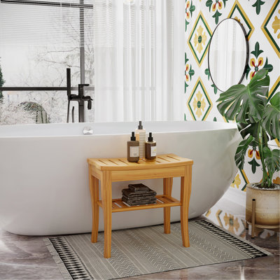 Long tabouret de spa avec rangement - crée une expérience de douche luxueuse avec tablette de 20,13 po compacte et sécuritaire pour la salle de bain
