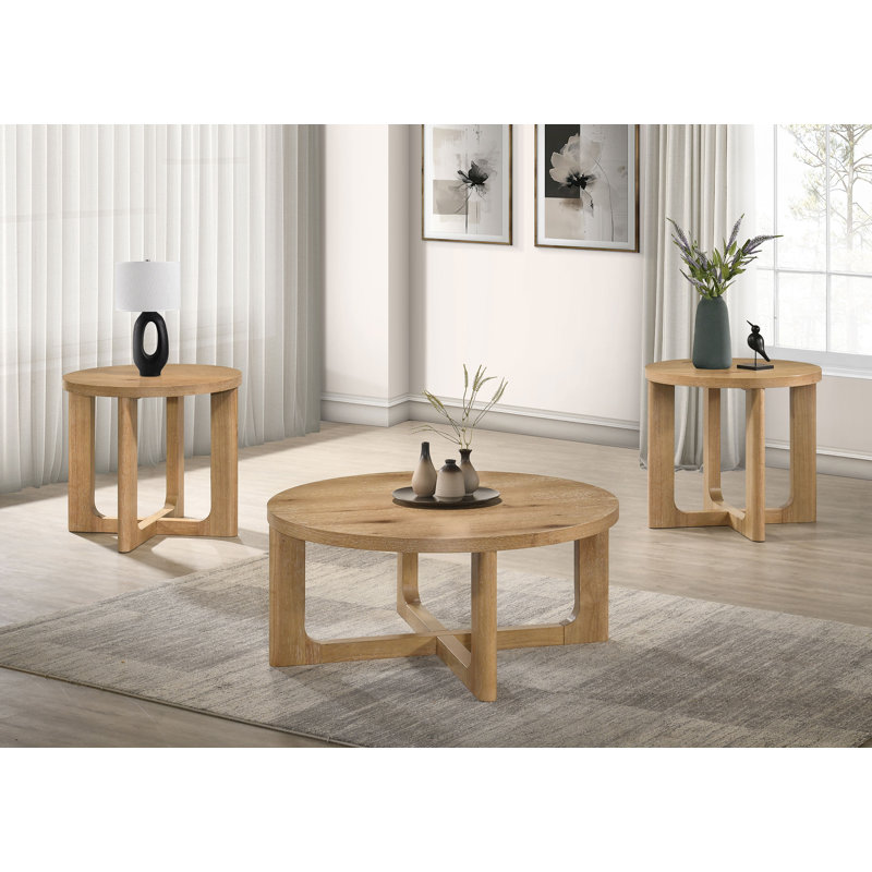 Ensemble de tables basses 3 pièces Wai, Chêne clair, 3 pièces: table basse, 2 tables de bout