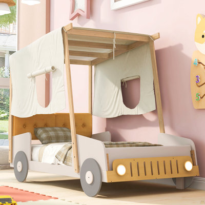Wood Twin Size Car Bed With Pillow