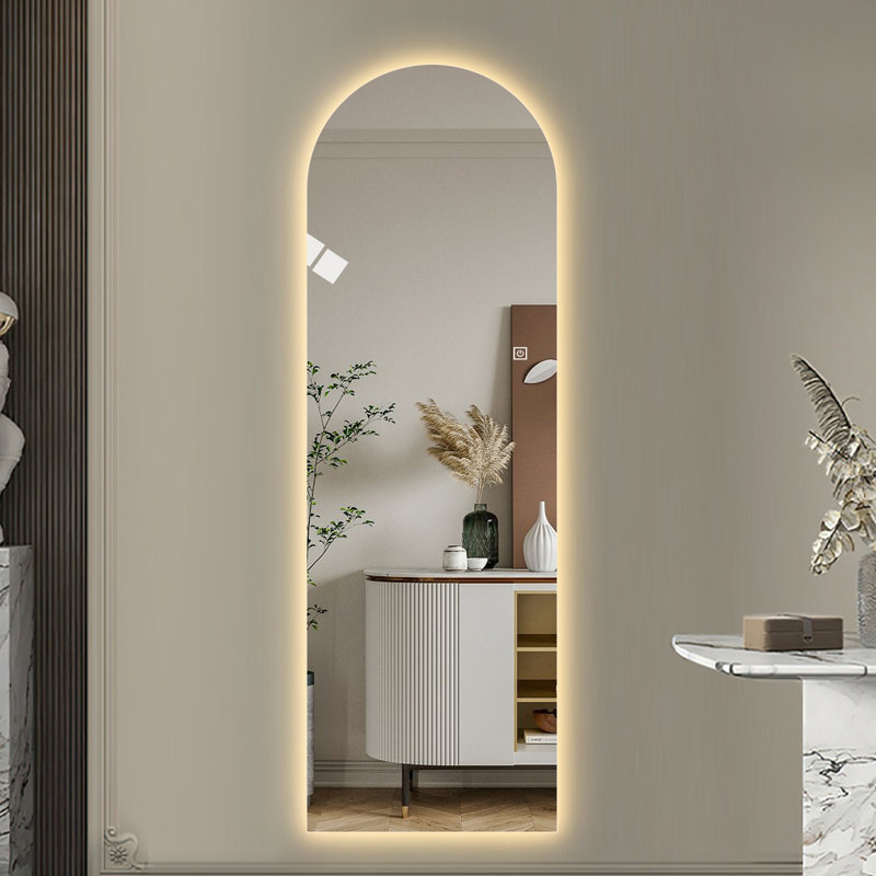 Miroir à DEL pleine longueur de 65 po x 21 po avec 3 températures de couleur, support incassable, pour s'habiller - éclairage réglable, verre cuivre HD, chambres à coucher modernes