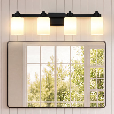 Éclairage pour salle de bain 32 lumières noir mat 4 lumières avec abat-jour en verre givré blanc laiteux, luminaire de salle de bain sur miroir