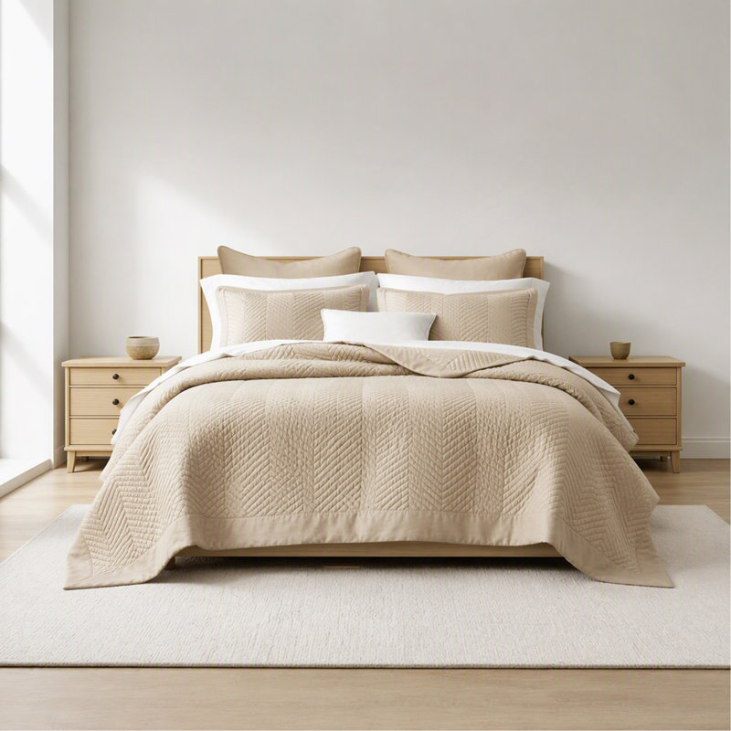 King 3 Piece Cotton Quilt Set Linen
