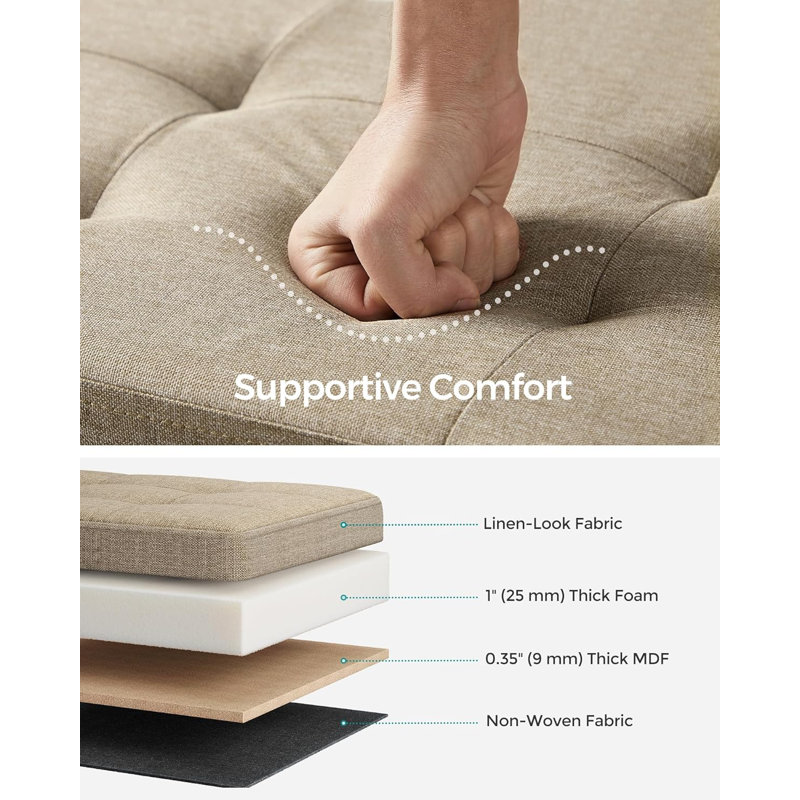 110x38x38cm Linen Upholstered Storage Bench, Camel Brown