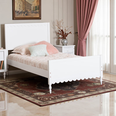 Alric Full Platform Bed in White Wood with Scalloped Edges, 43.10'' H X 56.20'' W X 77.98'' L