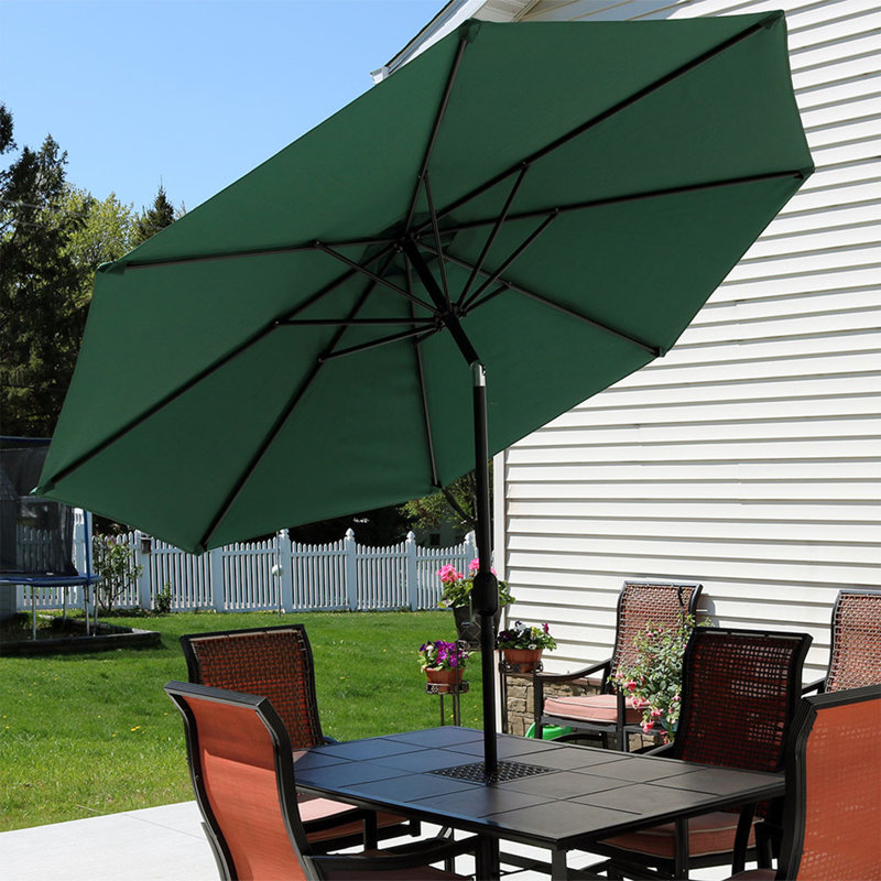 Parasol de marché octogonal 9 'avec bouton-poussoir Delaplaine - vert, Vert
