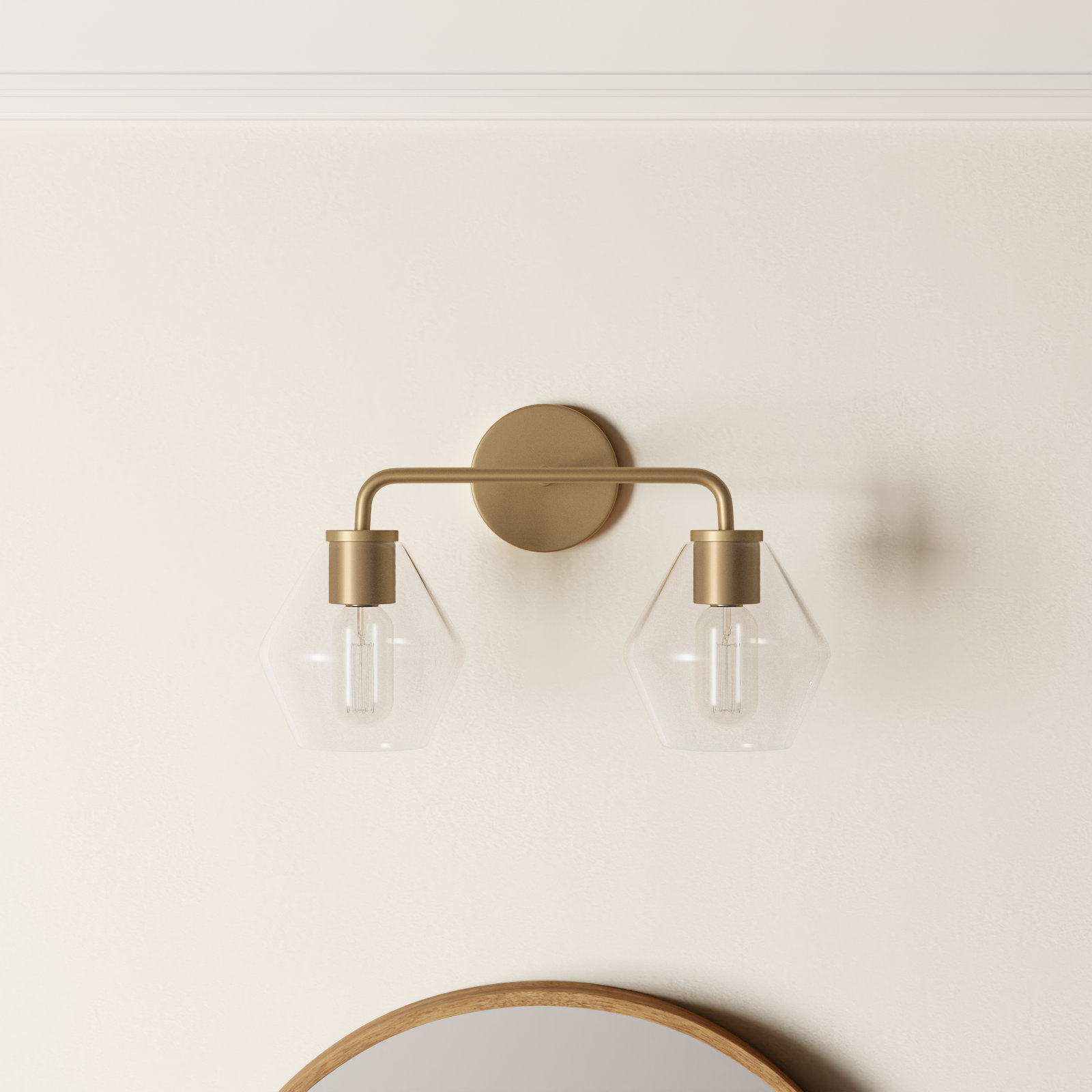 Rooks 2-Light Dimmable Vanity Light, Satin Brass, Clear