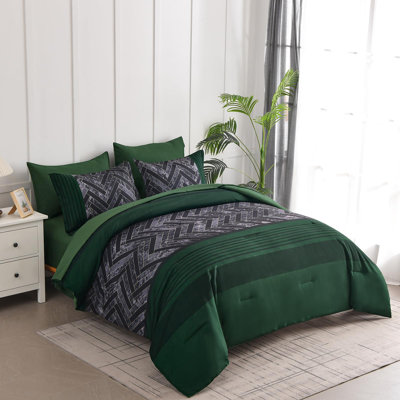 7-Piece Stripe Geometric Comforter Set, Soft Microfiber All-Season Complete Bedding Set
