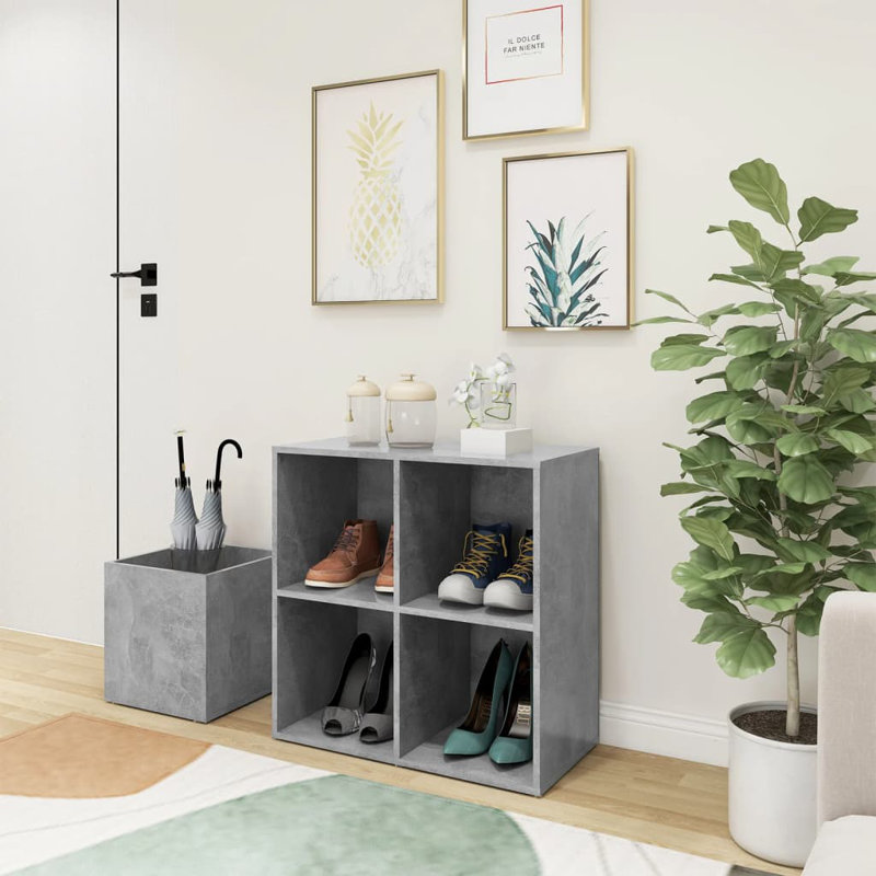 4 Pair Solid Wood Shoe Rack, Concrete Grey