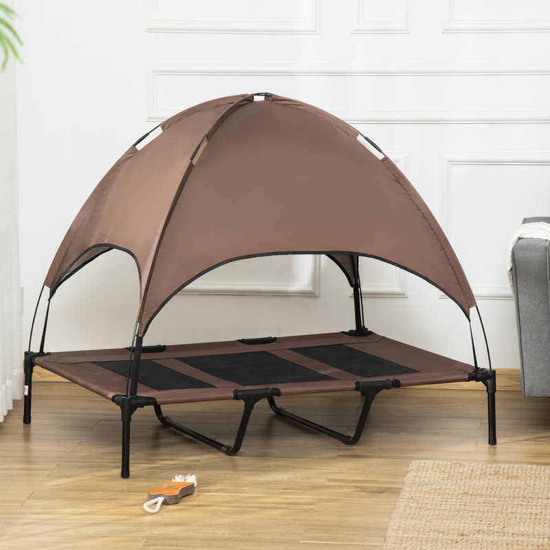 Lit pour chien surélevé de 48 pouces avec auvent pour les aventures en plein air - Lit de camping pour animal de compagnie, tissu respirant protégé, portatif, très grand format pour chiens de 48 po