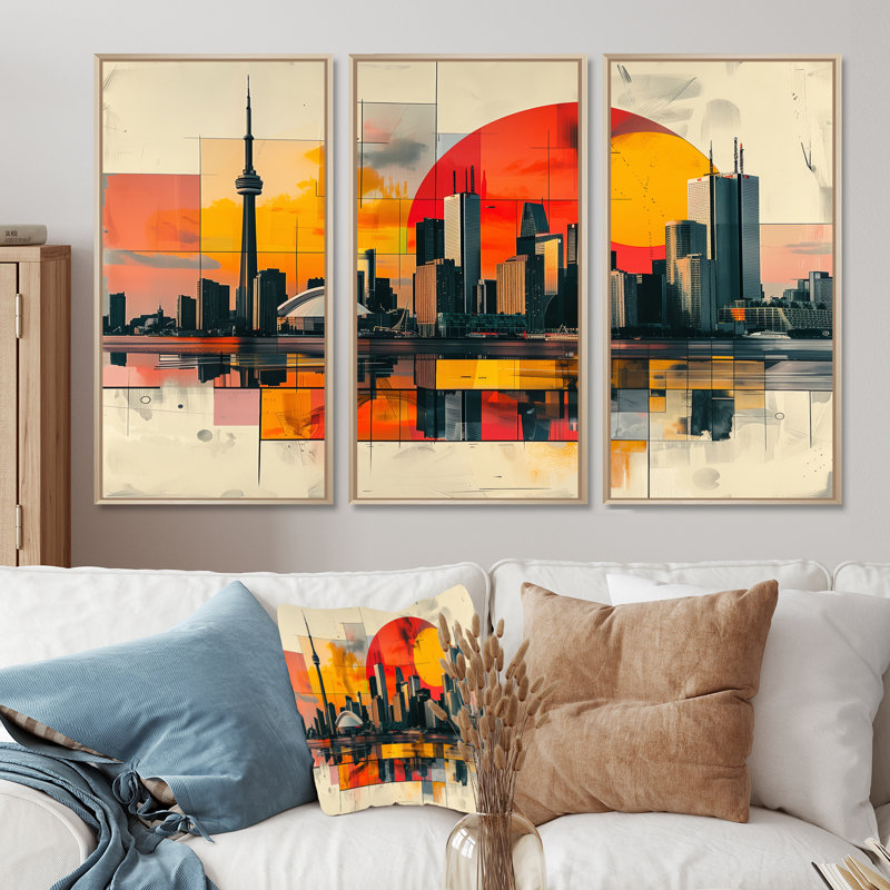 Ylan - City Toronto Wall Art Set, 32" H x 16" W x 1" D, Natural Floater Framed Canvas