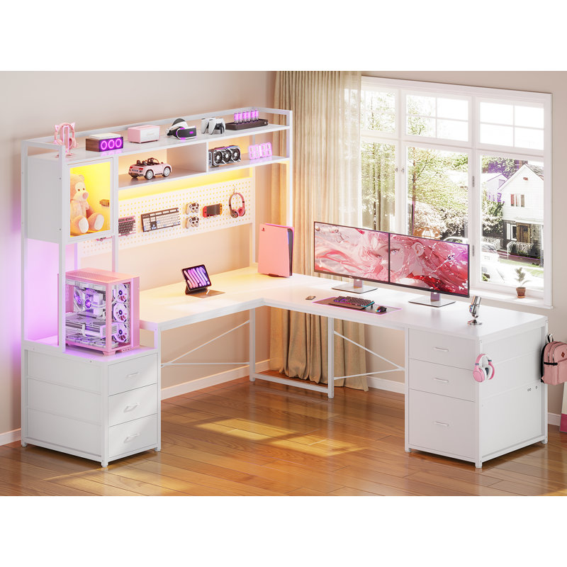 Hagin 66.9'' W L Shaped Desk, Computer Desk with File Drawer, White