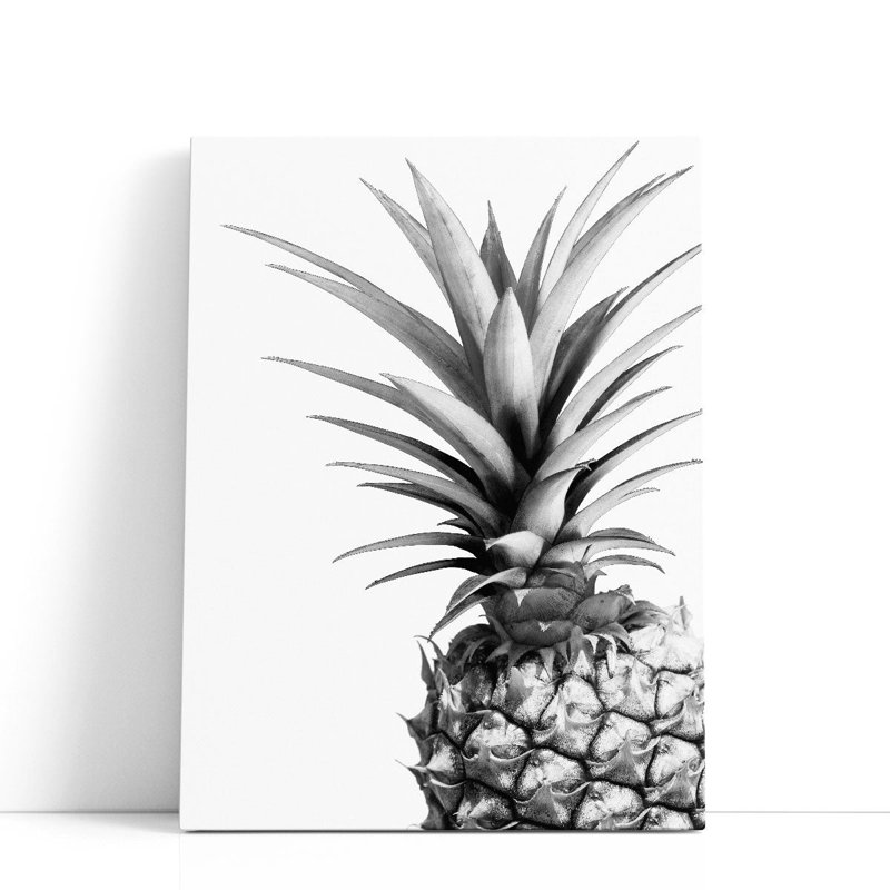 Ananas noir et blanc - reproduction d'art sur toile, H 24 po x l 18 po