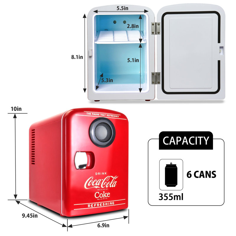 4L Coca Cola Mini Fridge with Wireless Speaker - Red