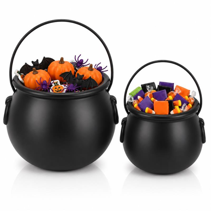 Chaudron d'Halloween - paquet de 2 - paquet de 2 articles de fête - noir - (1) 8 po 55280, (1) 6 po 30106