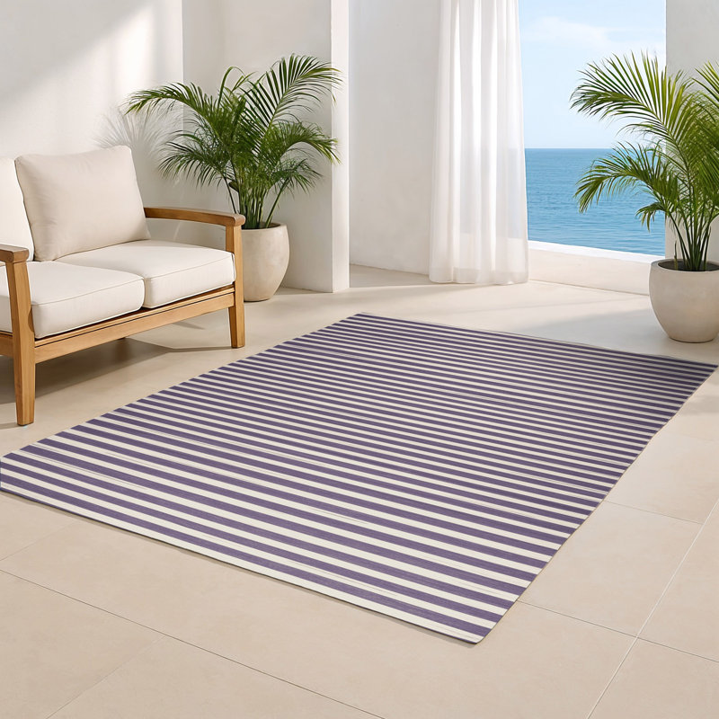 Tapis intérieur / extérieur mauve HorizontalStripes, Rectangulaire 8 pi x 10 pi