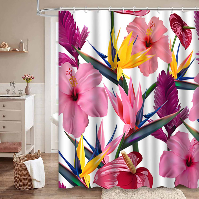 Rideau de douche imperméable à l'eau avec 12 crochets Strelitzia, L 72 po x l 78 po