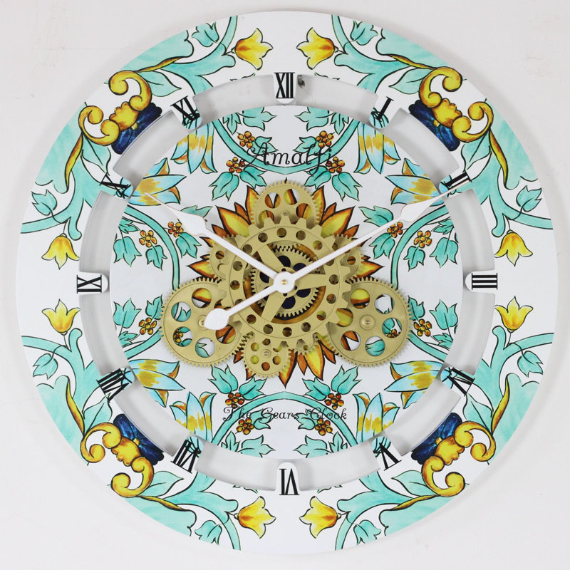 Amalfi 24" Multicolor Oversized Wall Clock with Real Moving Gears