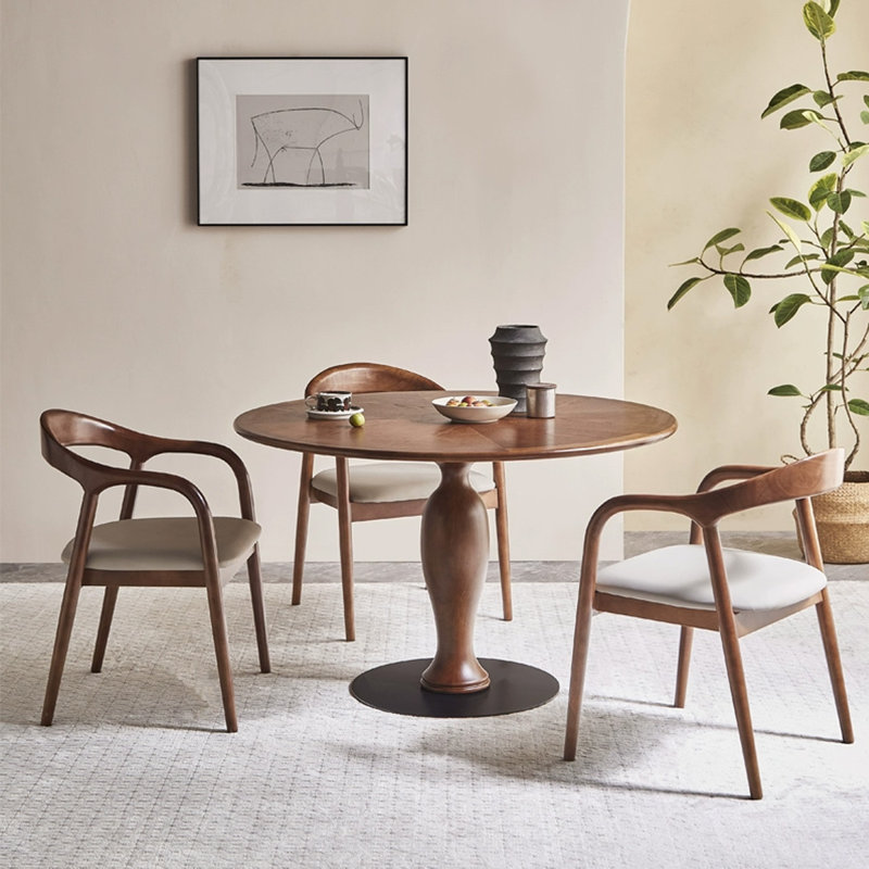 Walnut Round Solid Wood Dining table, 29.53"H x 39.37"L x 39.37"W