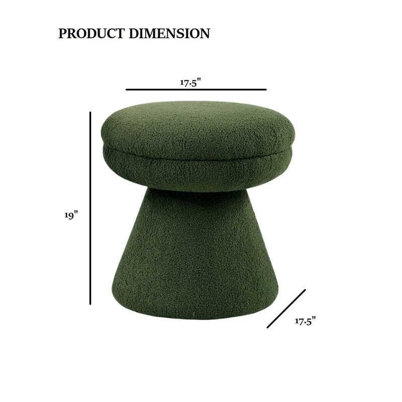 Tabouret d'appoint vert contemporain avec tissu en peluche - conception de forme champignon, Vert