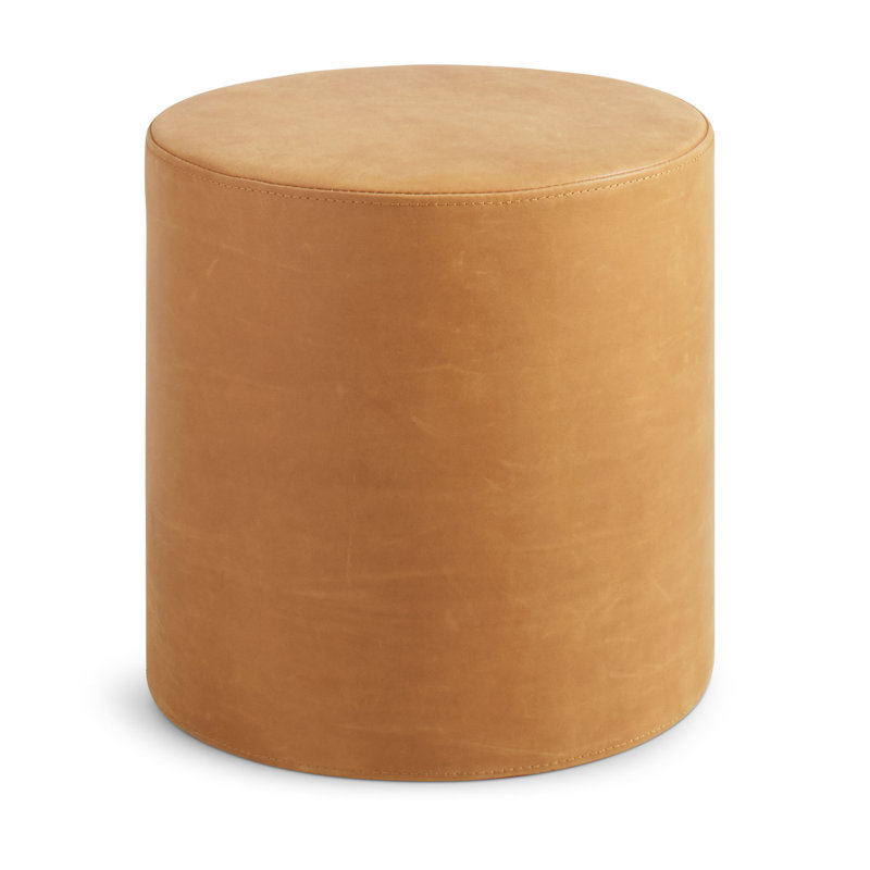Bumper Round Pouf, Camel Genuine Leather